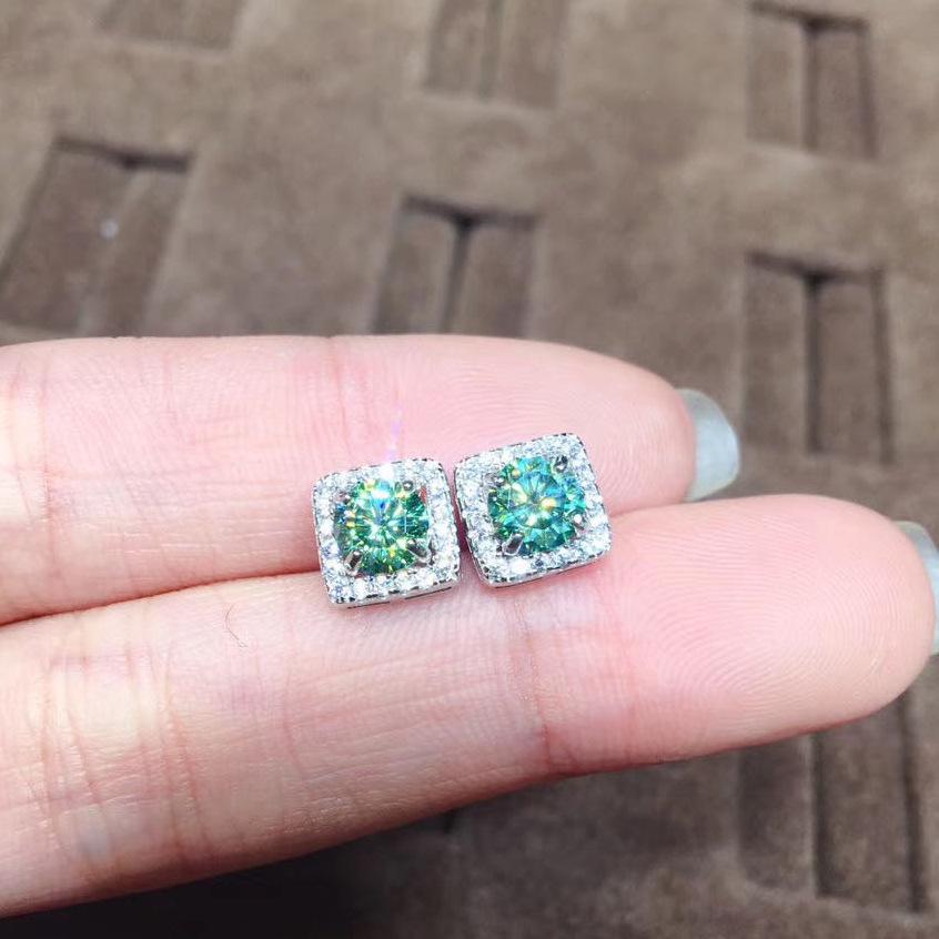 Серьги-пусеты паве из моссанита сине-зеленого цвета с покрытием из белого золота 'Восемь сердец и стрел' для женщин