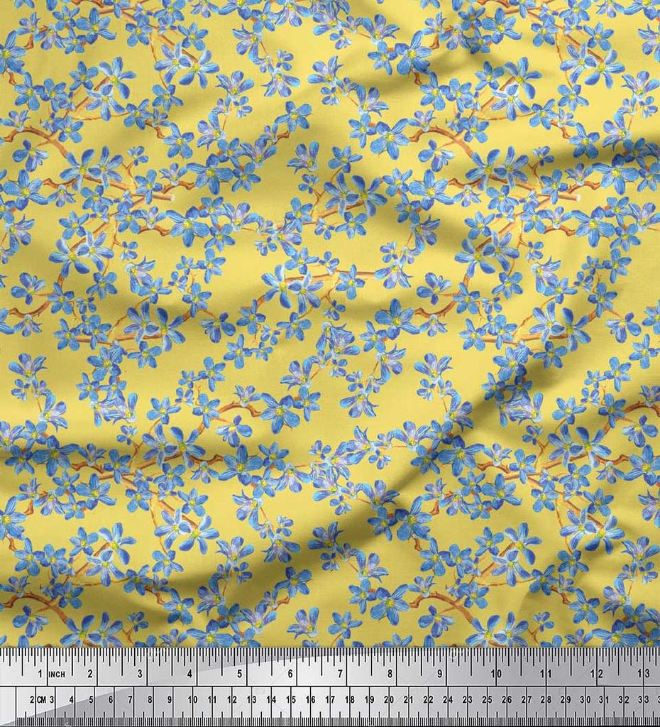 Soimoi Черная поли ткань крепа Не забудь меня, ткань с цветочным принтом Буша 1 ярд 42 дюйма