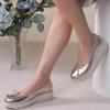 Модная обувь для женщин 2025 Новые женские туфли-слипоны на высоком каблуке, на платформе, повседневные туфли-лодочки, женские туфли на танкетке с круглым носком и бантом