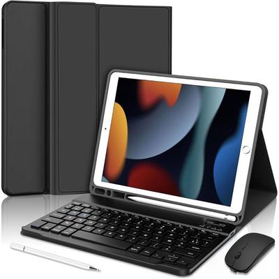 Чехол-клавиатура - BOOLING - iPad 10,2 дюйма - Клавиатура Bluetooth AZERTY - Беспроводная мышь - Сенсорный стилус