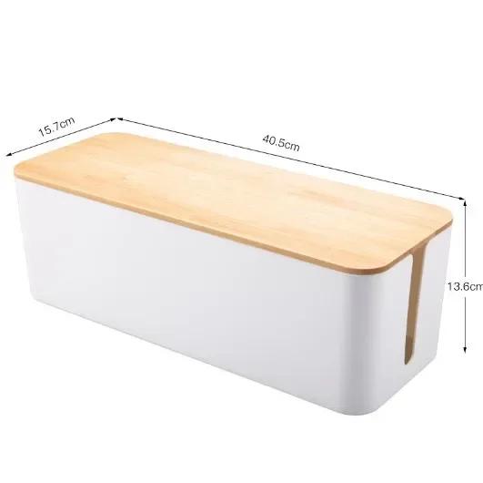 Cable Storage Box with Wooden Cover Power Line Storage Case Dustproof Charger Socket Wire Case Home Cable Winder Organizer