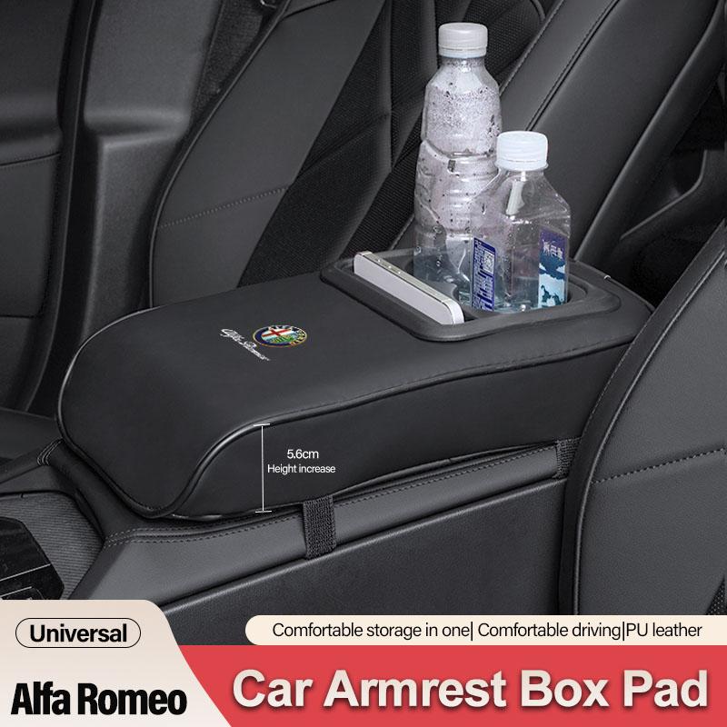 Keychain Car Armrest Cushion With Cup Holder PU Leather Pad Auto Amrest Pillow Cover Height Pad For Alfa Romeo 4C 159 166 Giulia