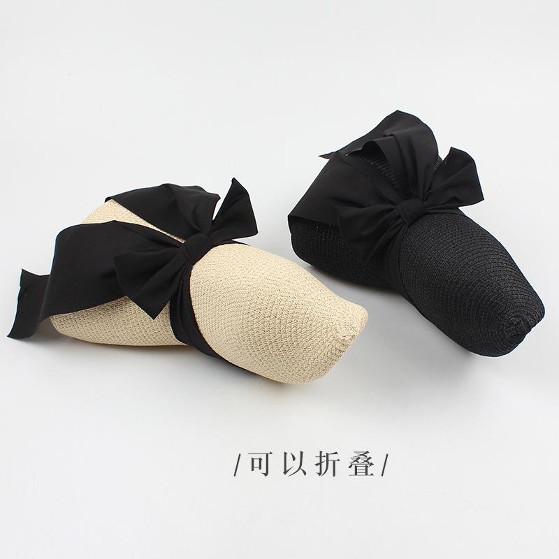Straw hat women's summer retro fashion bow sunscreen visor seaside vacation foldable big eaves hat