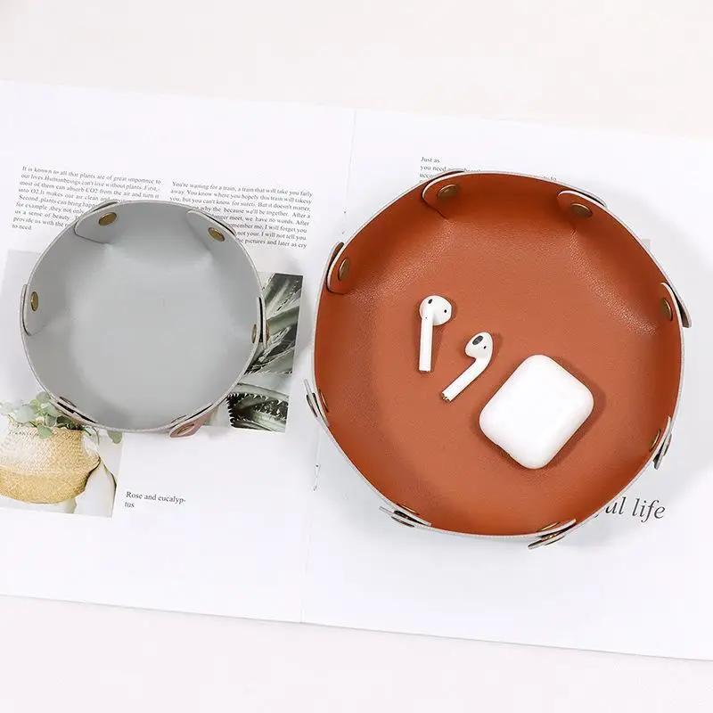 1PCS Nordic Style Leather Storage Tray Desktop Organizer For Key Jewelry Cosmetic Storage Box Folding Organizer Home Decoration
