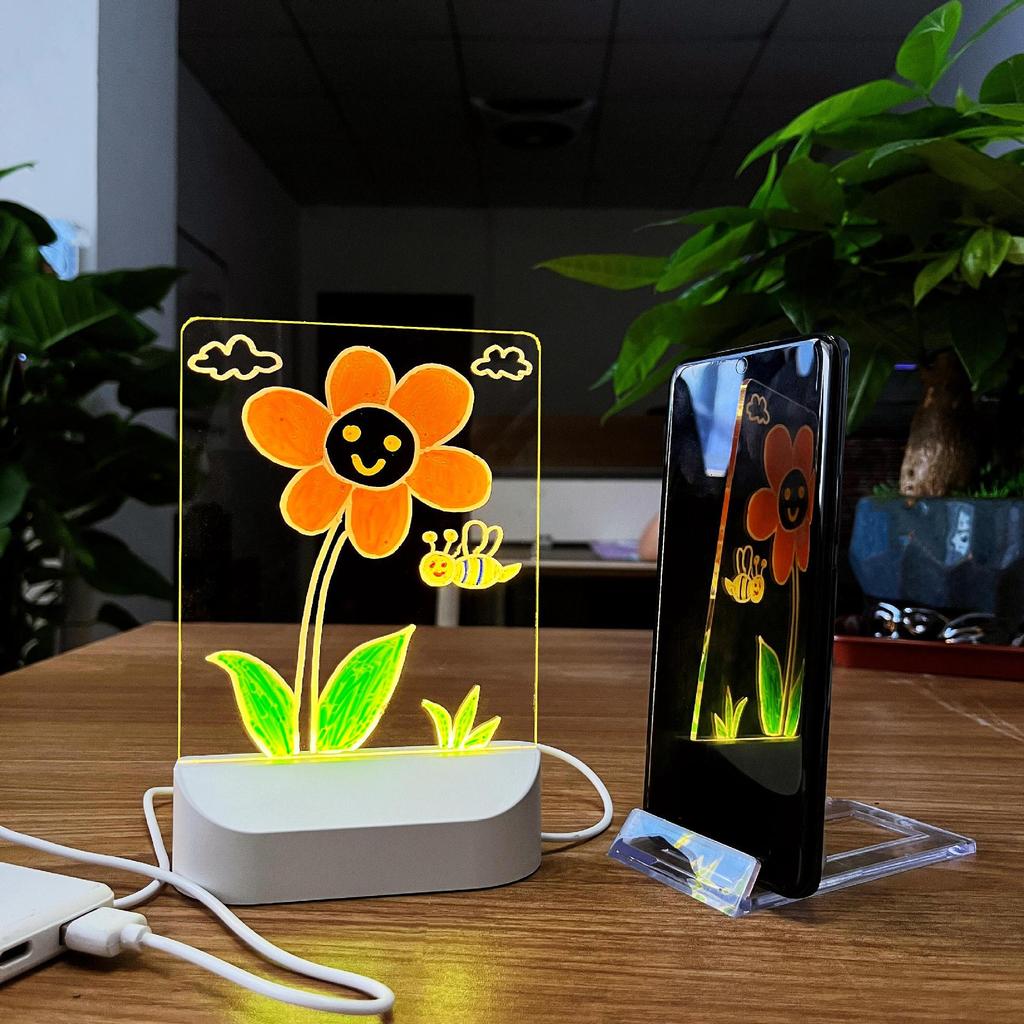 Erasable LED Luminous Graffiti Board for Kids - DIY Hand-Painted Transparent Drawing Light