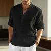Мужская рубашка с воротником-стойкой, с закатывающимися рукавами, лонгслив, пуловер, однотонная, свободного кроя, повседневная, для путешествий