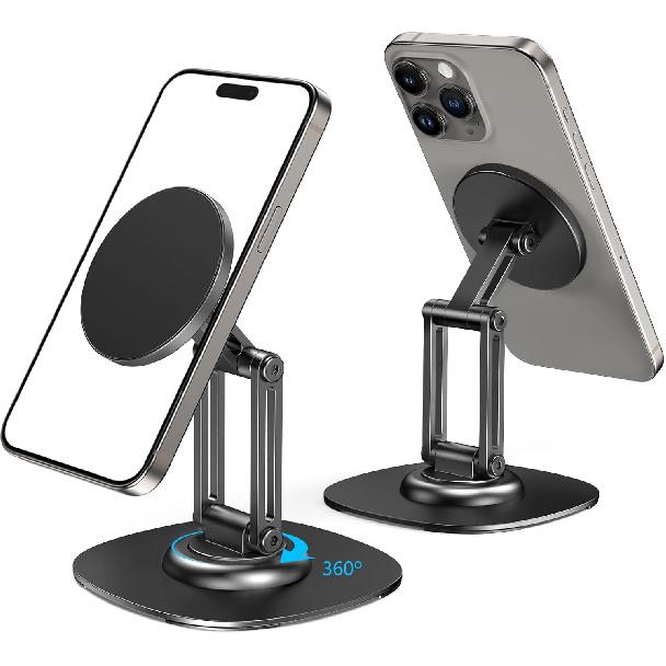 360 Rotation Aluminium Alloy Foldable Magnetic Desktop Phone Stand Desk Lazy Holder For Magsafe iPhone 17 16 15 14 13 12 Pro Max 5