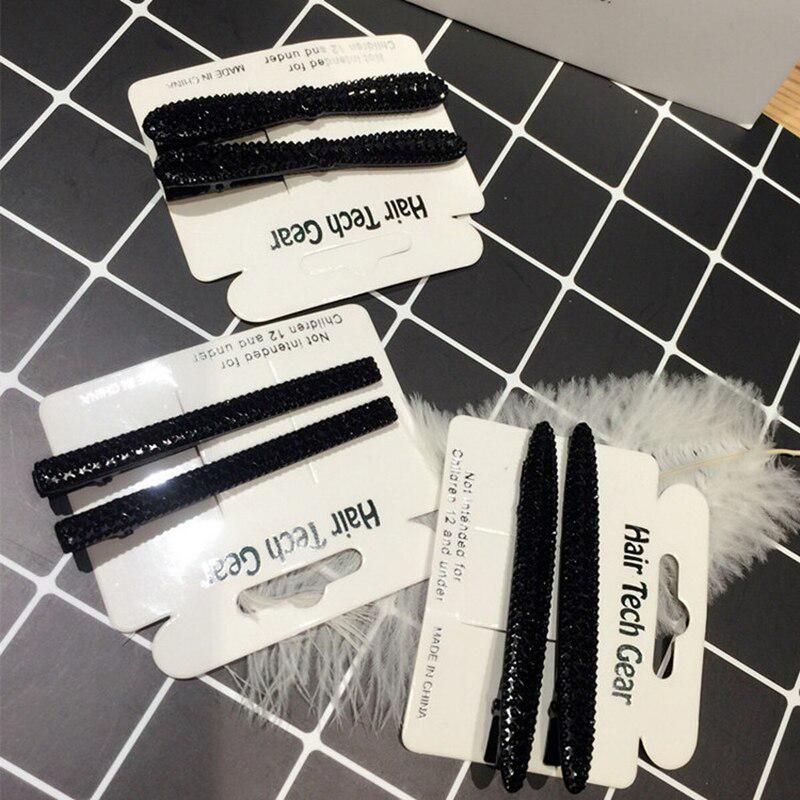 2Pcs Bling Crystal Hairpins Black Hair Clips Headwear for Women Girls Rhinestone Pins Clip Barrette Styling Tools Accessories