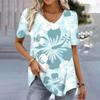 T-shirt For Women Flower Printed Tees V Neck Loose Short Sleeve Blouse Female Fashion Graphic Tops Harajuku Streetwear Tops