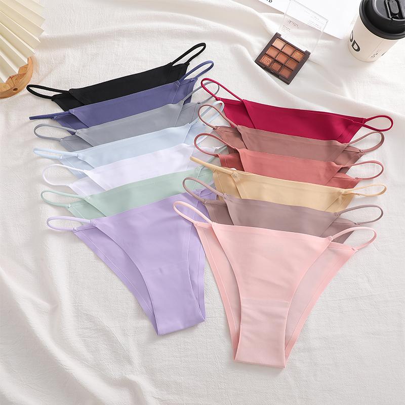 4 шт./комплект Женское бесшовное стринги Нижнее белье Тонкая лямка Низкая посадка Мягкие Удобные Невидимые Panties No Show Мультиколор Комплект