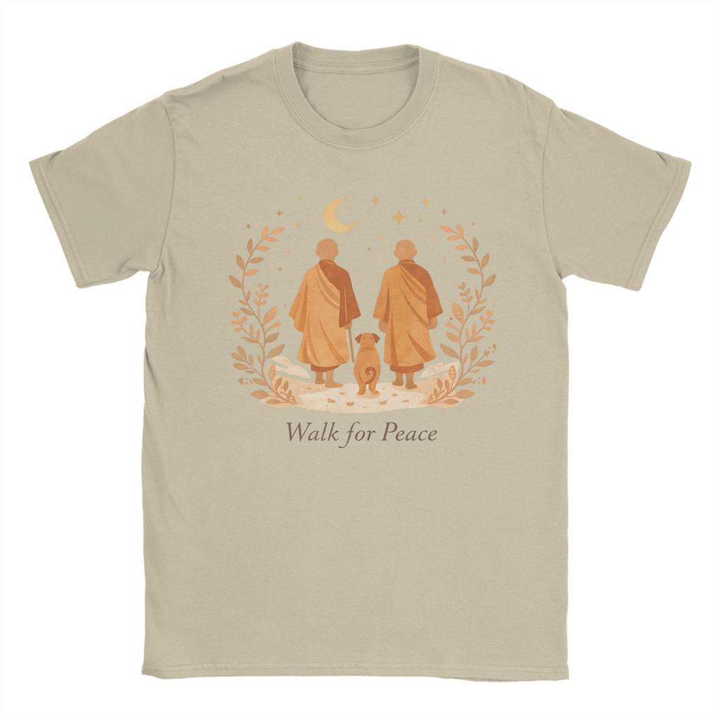 Unisex Womens TShirts Zen Art Walk for Peace Monks with Aloka Dog Fun Cotton Tees Short Sleeve T Shirt Tops Gift Idea
