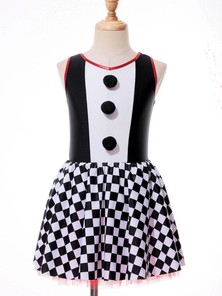 Детский костюм клоуна для девочек, платье в шахматную клетку без рукавов для Хэллоуина, карнавала, вечерние, балетное платье для косплея