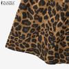 ZANZEA Womens Cropped Tops and Wide Leg Pants Leopard Print Two Piece Suit Sets