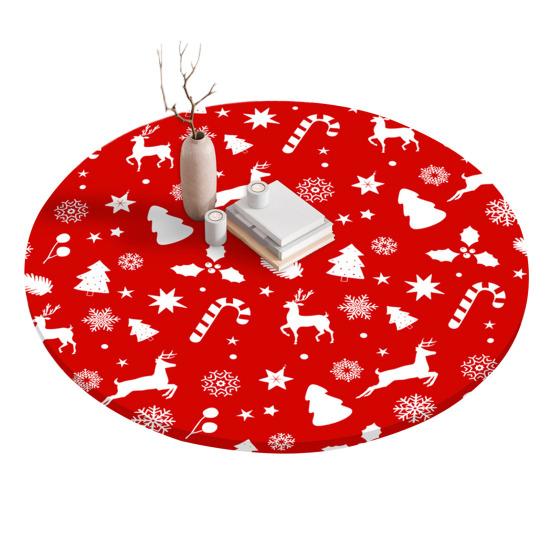 Fitted Christmas Round Tablecloth Holiday Snowflakes Table Cover with Elastic Edge Water-Resistant Christmas Tree Table Cover for Round Tables Dinner