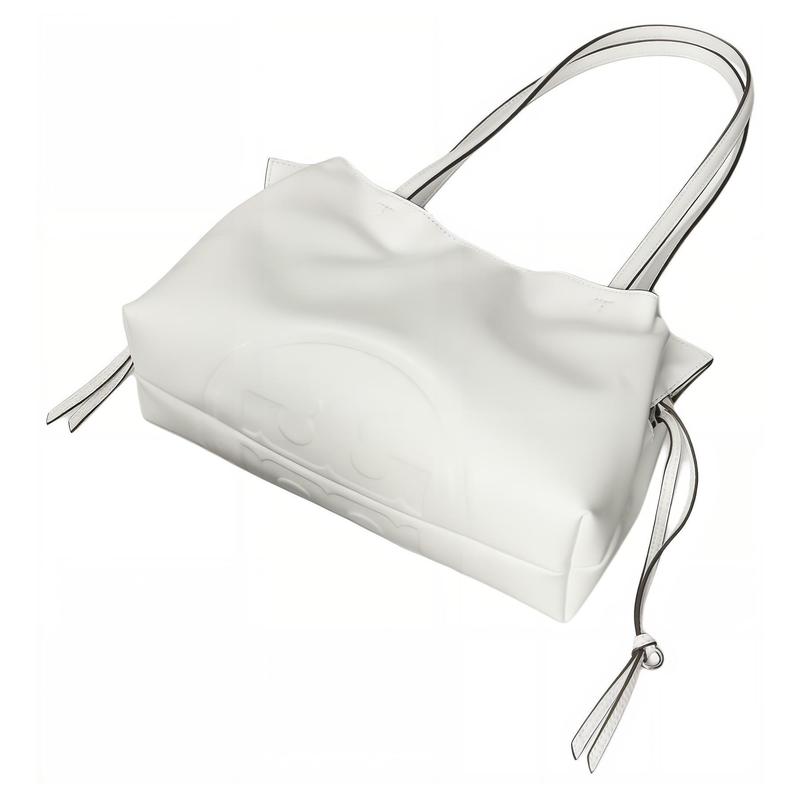 TORY BURCH Ella Drawstring Cloud Tote Faux Leather Shoulder Bag Small Women's White 178768-100