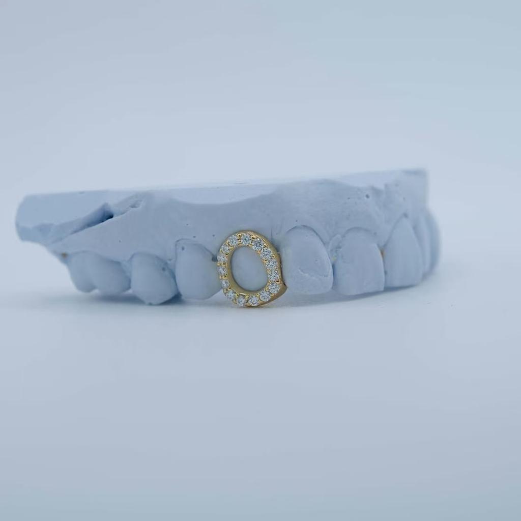 S925 Sterling Silver Open Face Grillz Teeth Set Gold Plated Hip Hop Hollow Upper & Lower Tooth Grillz Jewelry