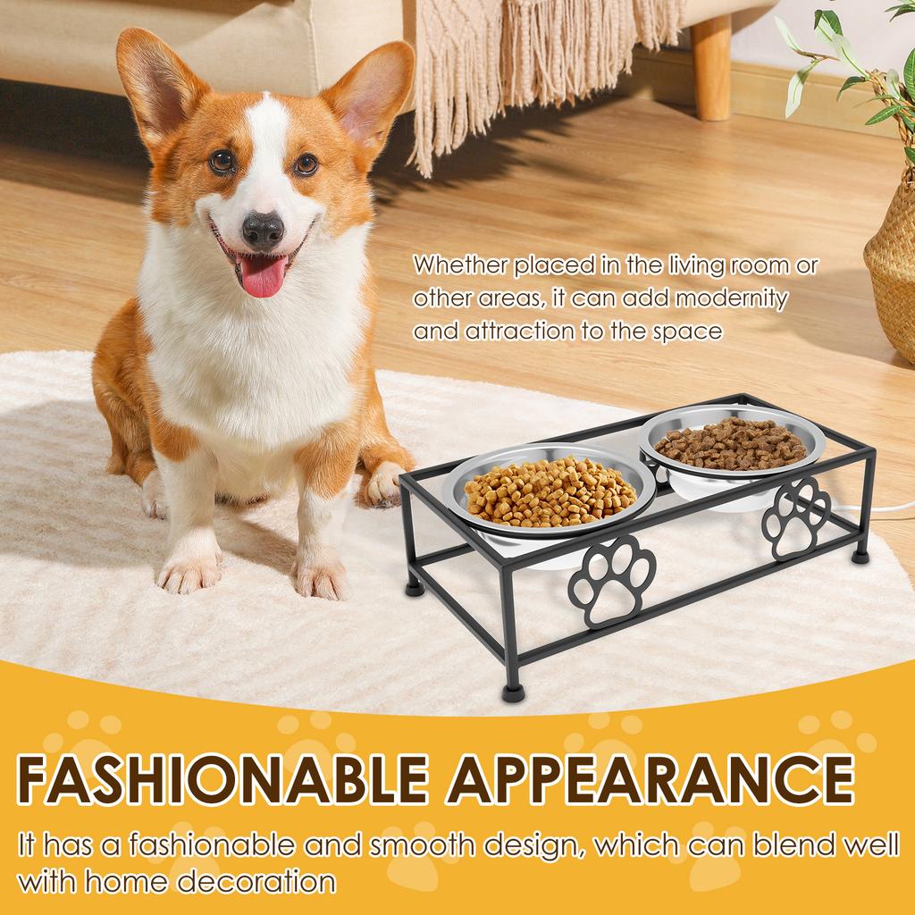 Приподнятые миски для кошек из нержавеющей стали, двойная миска, нескользящая подставка для домашних питомцев с 2 мисками для кошек и собак, улучшают позу при кормлении