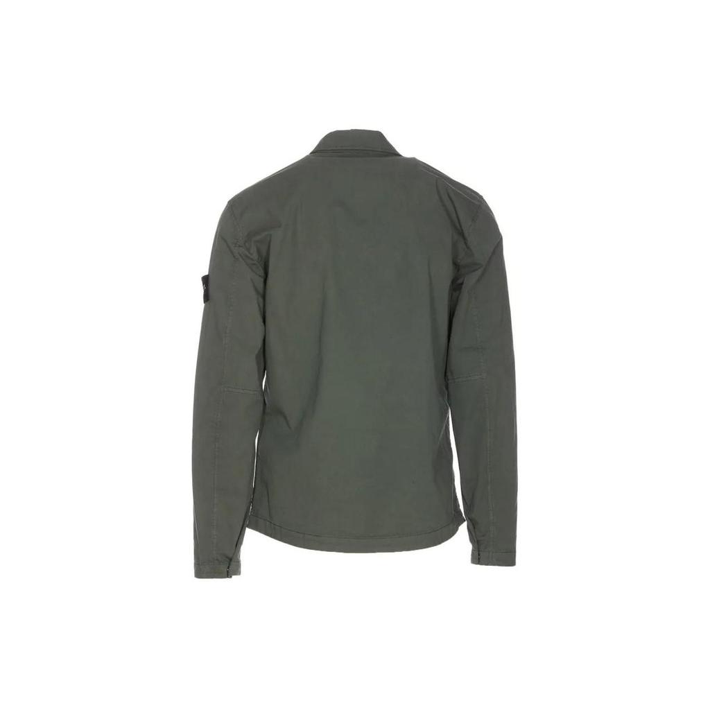 STONE ISLAND Ss24 Pima Cotton Supima Solid Color One-Sided Zipper Chest Pocket Polo Logo Long Sleeve Zipper Jacket Men Jackets Green 801510210-V0059