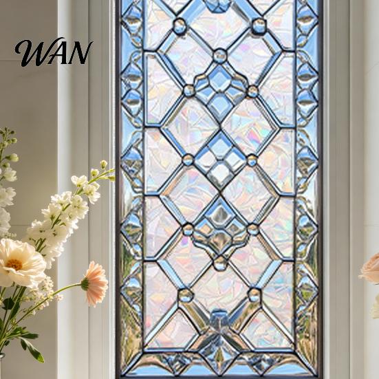 Glue-free Window Film Stained Glass Film, Geometric Patterns Clings, Decorative Rainbow Static Sunlight Projection Decal Sticker, UV Block Heat