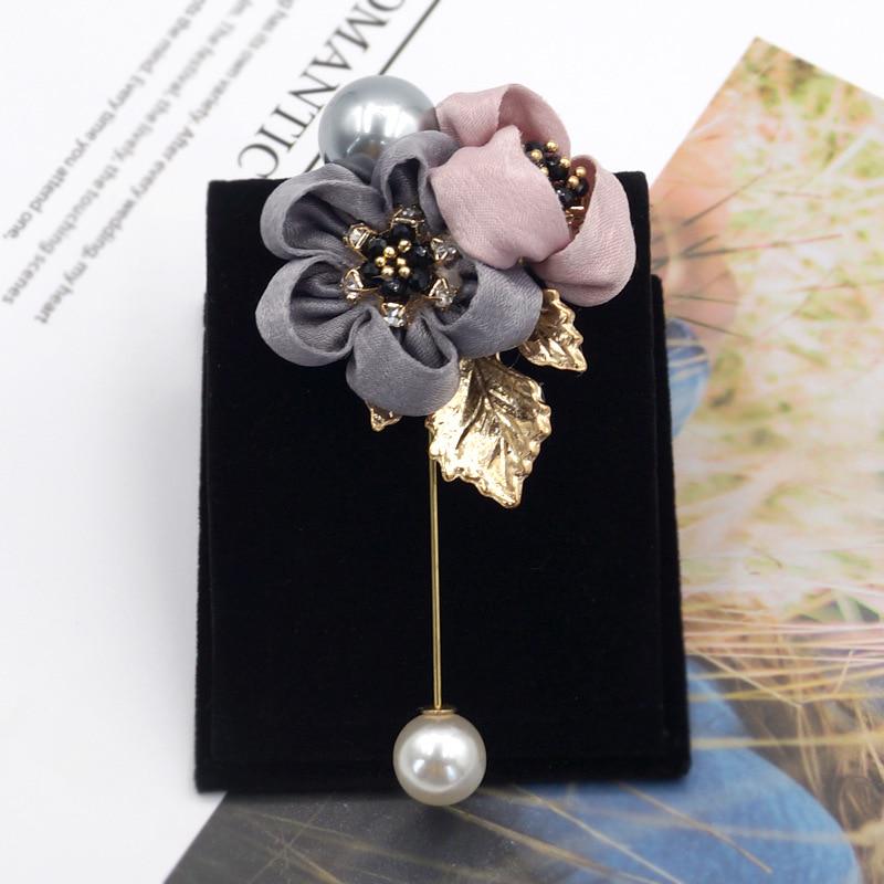 Women Cloth Art Pearl Fabric Flower Brooch Cardigan Shirt Shawl Pin Coat Badge Jewelry Accessories