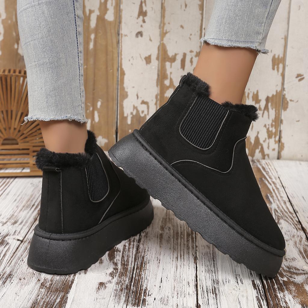 Мода 2024 года, зимние женские ботинки на платформе, однотонные, утолщенные, плюшевые, без застежек, женские, с толстой подошвой, теплая обувь, большие размеры