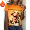 Happy Cow Pattern T-shirt For Women Funny Animal 3d Printed T Shirts Summer Fashion Tees Short Sleeves Crew Neck Tops Streetwear