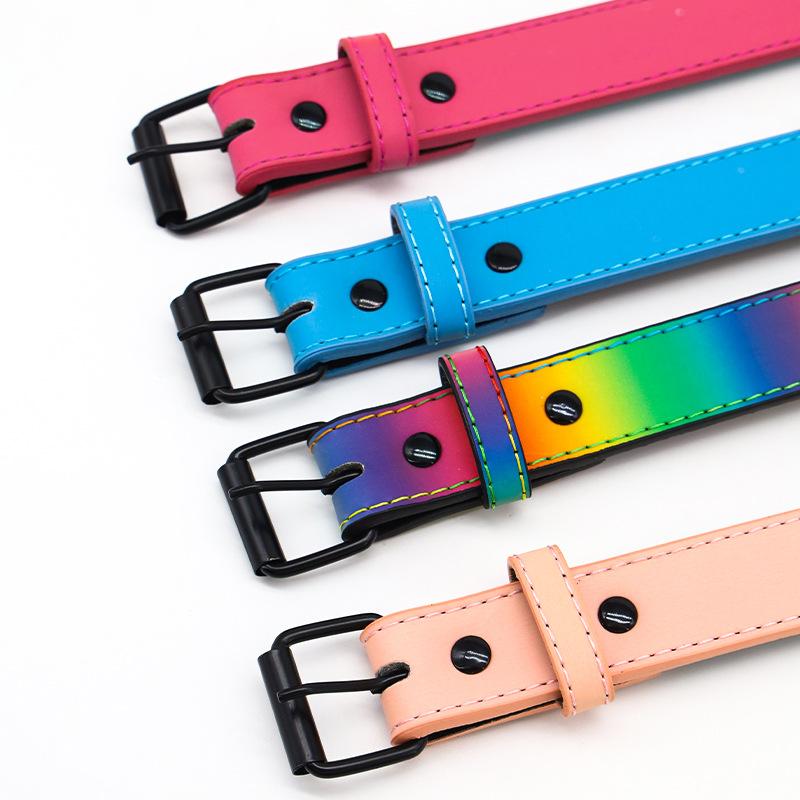 ПУ Собачий Ошейник Ночной Светоотражающий Цветной Ошейник для Питомца Двухслойный Защищенный от Полос Регулируемый Собачий Ошейник для Маленьких Средних Больших Собак