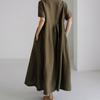 Модные длинные повседневные универсальные свободные платья с высокой талией и короткими рукавами больших размеров