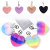 1PC Jewelry Decoration Fur Fluffy Love Heart Key Chains Plush Ball PomPom Handbag Accessories Car
