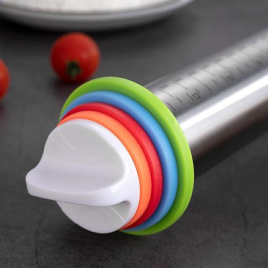 Скалка из нержавеющей стали с кольцами толщины для выпечки, регулируемая раскатка теста