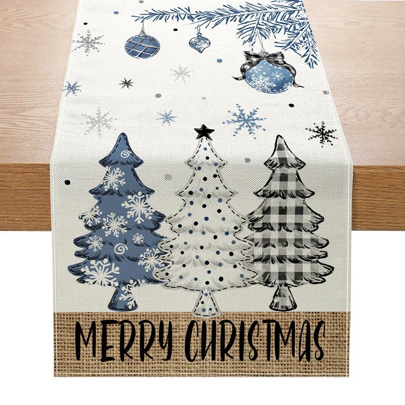 Рождественская настольная флажка Amazon Лен Печать Праздничная скатерть для кухонного стола Скатерть для гостиной