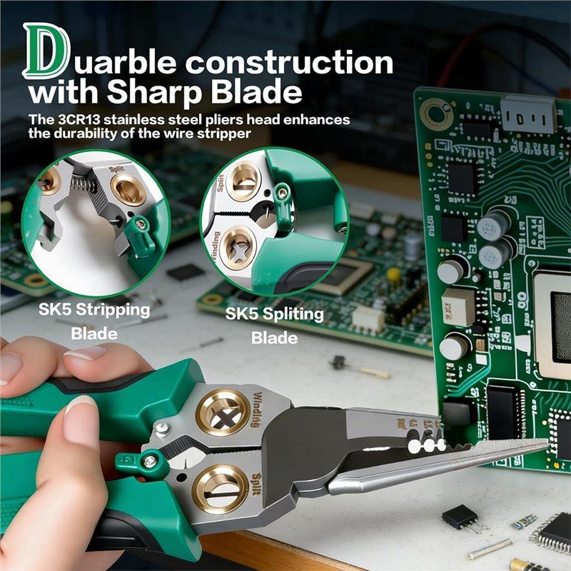 ABBP-Wire Crimper Stripper With Voltage Detector & Dual Alarms, Heavy Duty 12-250V Tester For Electrician, HVAC & Car Repair