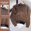 Women's Retro Jacquard Color-Block Long-Sleeve Knitted Pullover Sweater for 2024 Autumn/Winter