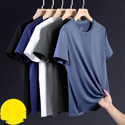 Летняя мужская свободная футболка Ice Silk, тонкая, дышащая, быстросохнущая, с короткими рукавами, для бега, с круглым вырезом, с короткими рукавами для мужчин