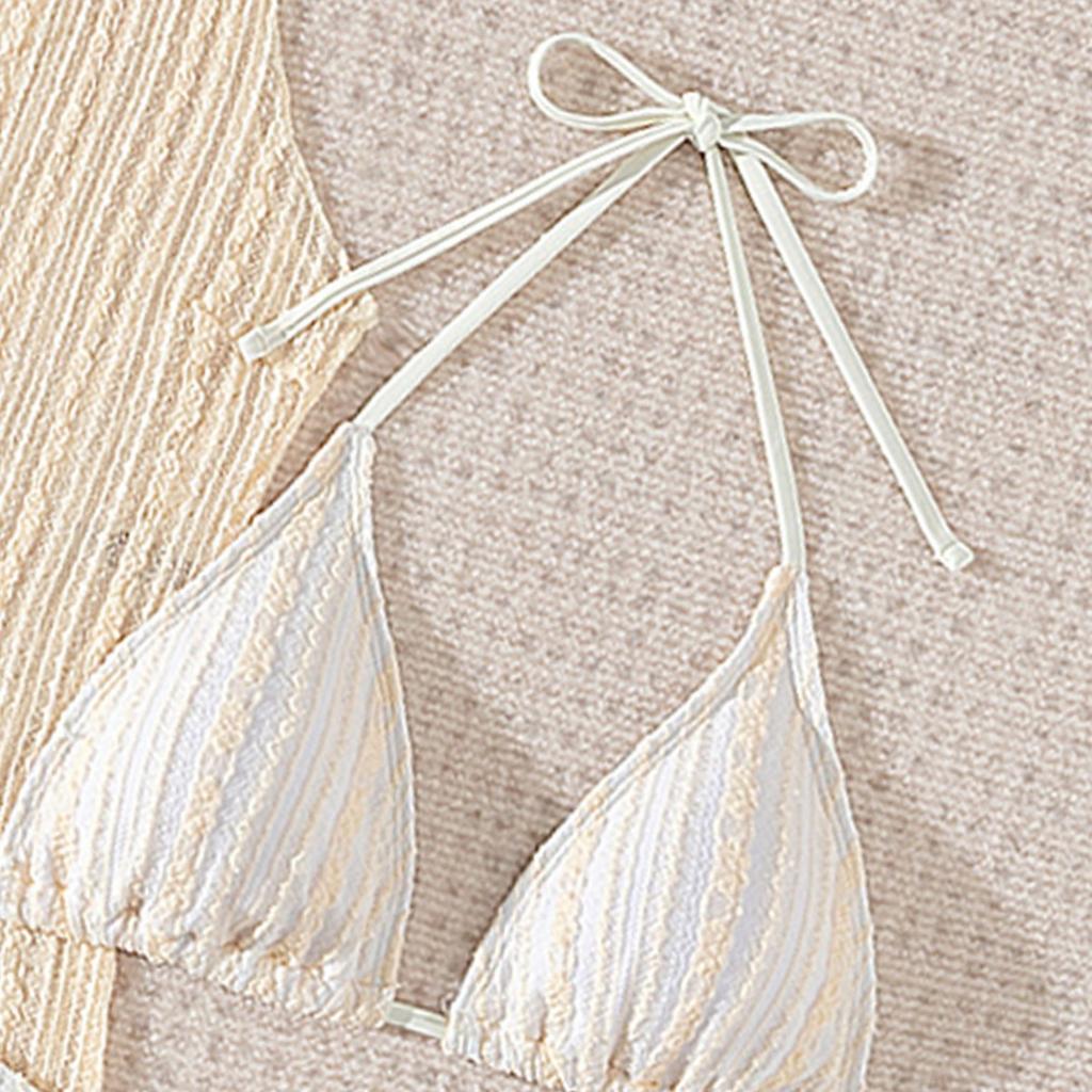 European And American Hollow Knitted Blouse Three-Piece Swimsuit Women'S Bikini Vacation Beachwear