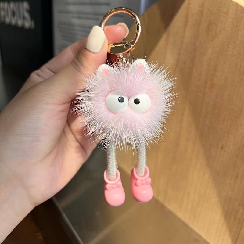 Cute Real Mink Hair Ball Small Coal Ball Car Keychain Pendant Plush Doll Doll Book Bag Pendant Gift