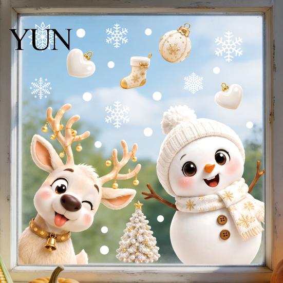 Festive Shop Window Decorations 6Pcs Christmas Clings, Xmas Reusable Double Sided Snowman Winter Holiday Decor Snowflake Clings for Home Office Party