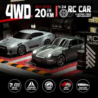 4WD 1:Радиоуправляемая дрифт-машина масштаба 24, скорость более 20 км/ч, высокоскоростной автомобиль, машины с дистанционным управлением со светодиодными фарами, дополнительные дрифтовые шины, игрушки для радиоуправляемых гоночных машин