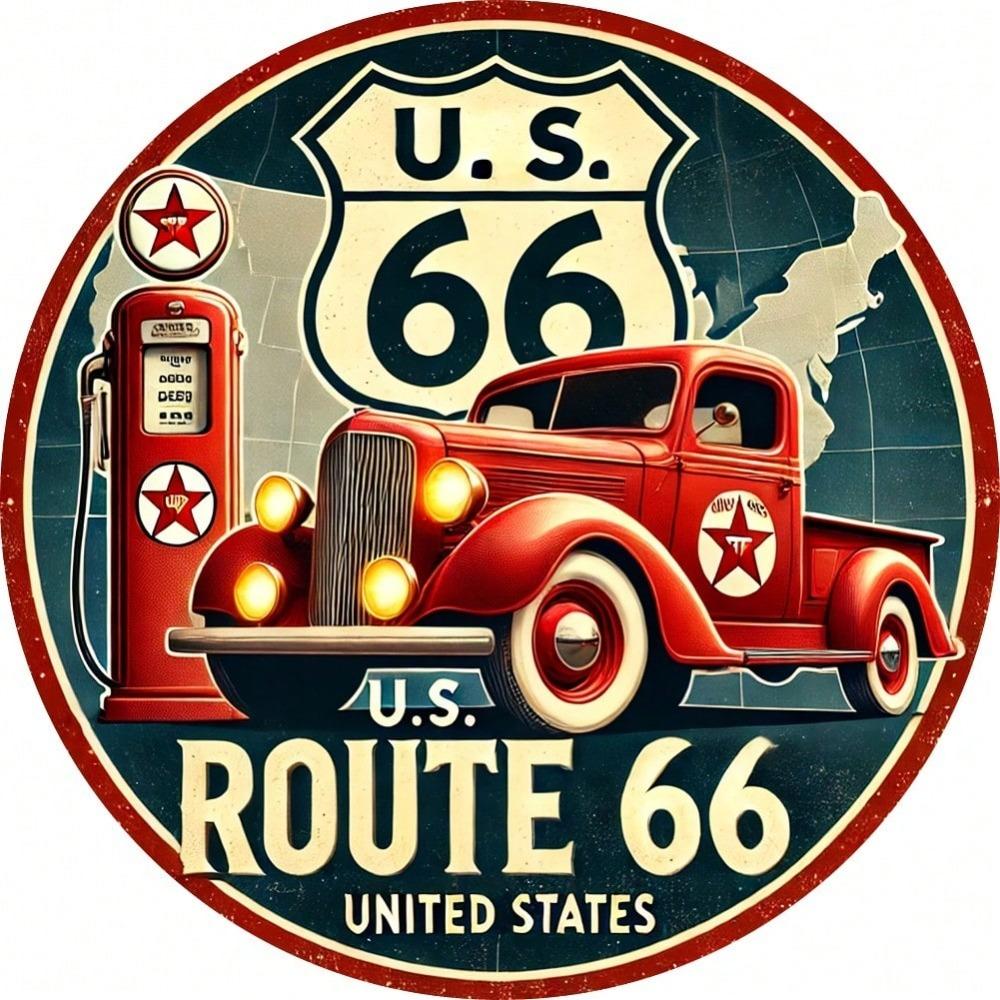 Винтажная металлическая жестяная табличка Route 66 Ретро Автомобиль Бензоколонка Настенное искусство Декоративная табличка Гараж Мужская берлога Декор Подарок