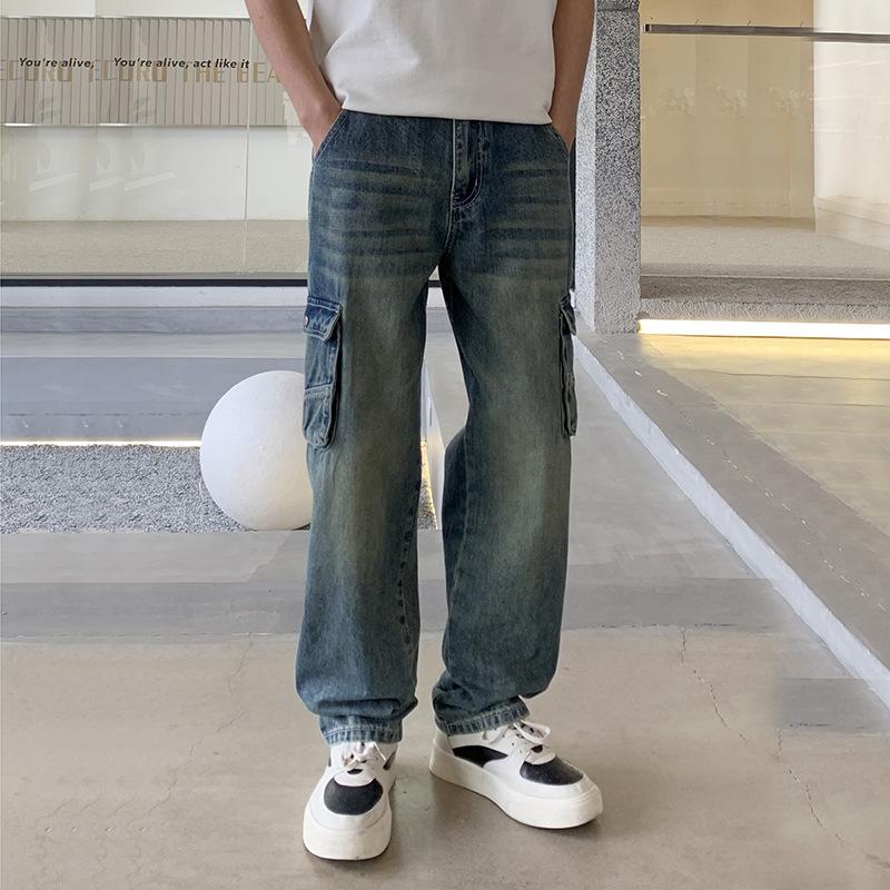 Heavy industry washed jeans men's new loose mopping trousers straight men's casual trendy fashion tooling pants