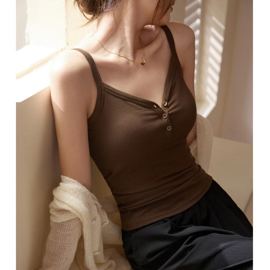 Жилет на пуговицах с V-образным вырезом и подтяжками для женщин, новый летний облегающий крой и чистый внутренний топ