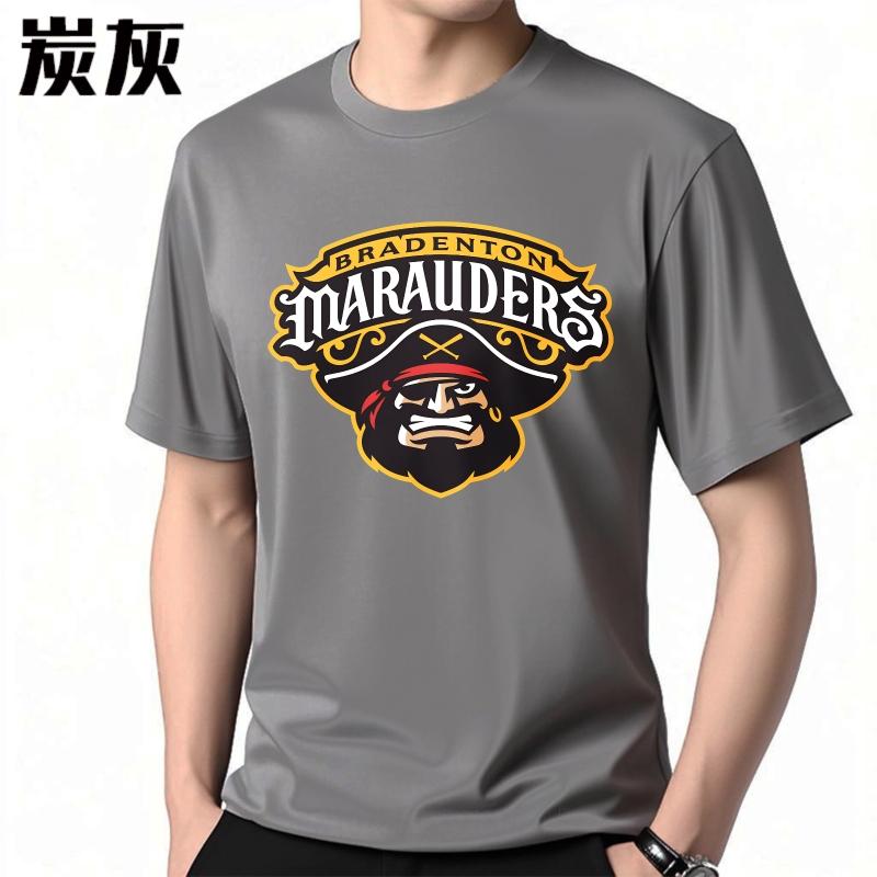 Большой размер Лето Для него Футболка Bradenton Marauders Дизайн с логотипом пирата Короткий рукав Взрослые Топы с круглым вырезом Свободный крой Футболка