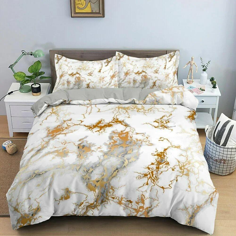 3D Modern Pastel Rainbow Marble Comfortable Duvet Quilt Cover Pillowcase Bedding Set Children Bedroom Decoration Home Textile
