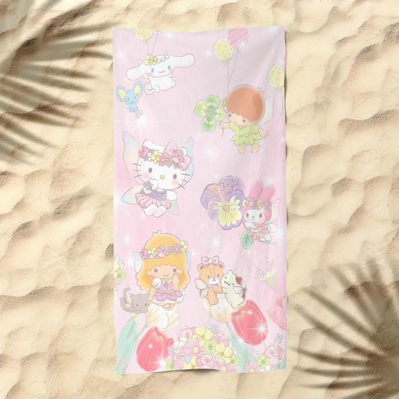 Cute Cartoon Kitten Printed Microfiber Beach Towel Quick Dry Soft Bath Towel For Kids Seaside Swimming