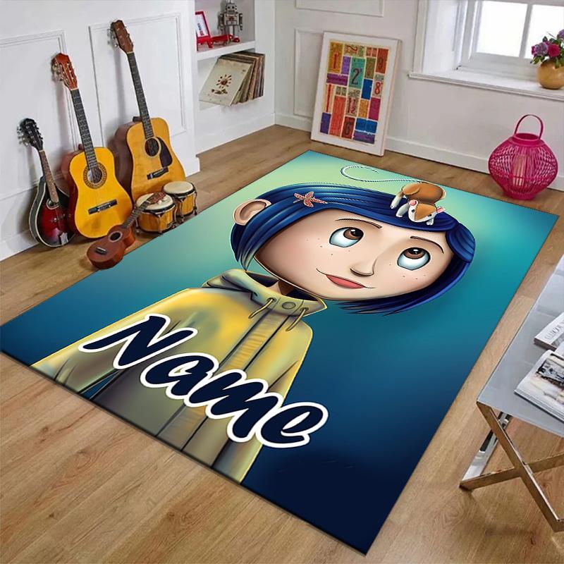 Custom Coraline Mat Personalized Name, Polyester Washable Indoor Entryway Rug, Gift for Christmas, Easter, Thanksgiving Day
