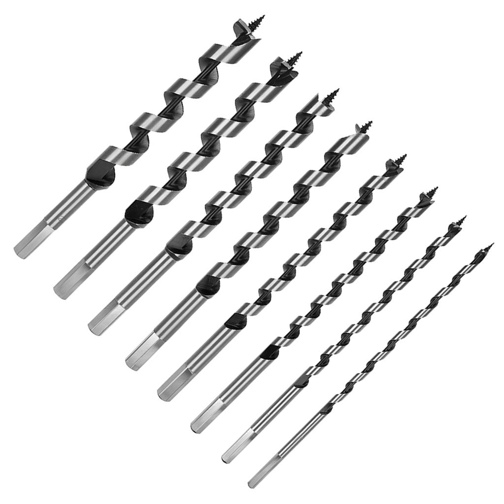 8pc Carbon Steel Auger Bit Set Wooden Case Machined Hex Shank Drill
