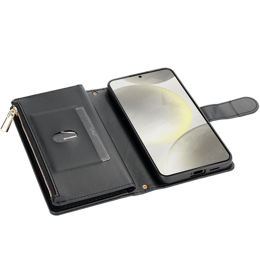 For Samsung Galaxy S26+ Case Rhombus Stitching Leather Wallet Phone Cover with Long  /  Short Strap