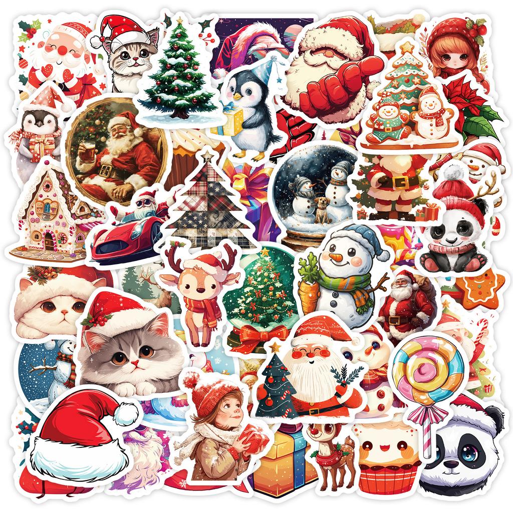 50 Christmas Cartoons Animal Graffiti Stickers Party Decorations Holiday Celebrations Cat Snowman Cute Wind Stickers