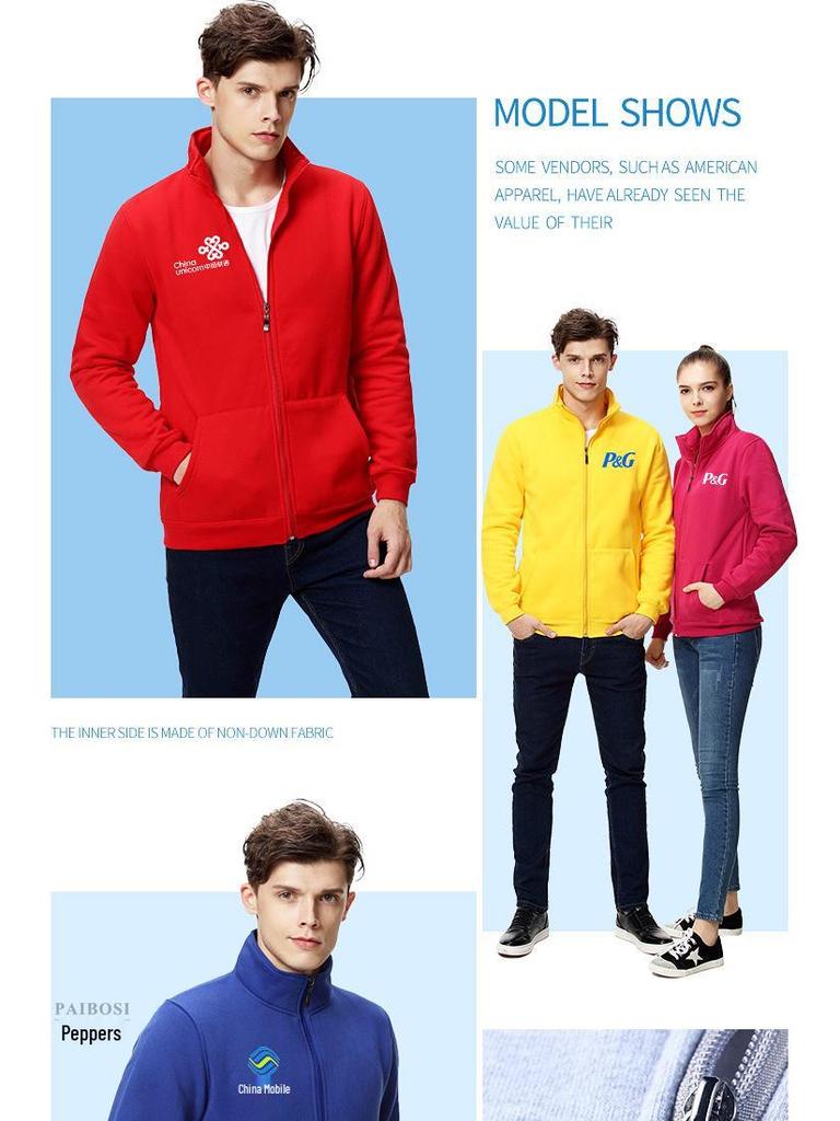 Custom Long Sleeve Cotton Zipper Sweatshirt Jacket with Turn-Down Collar and Logo for Corporate Culture