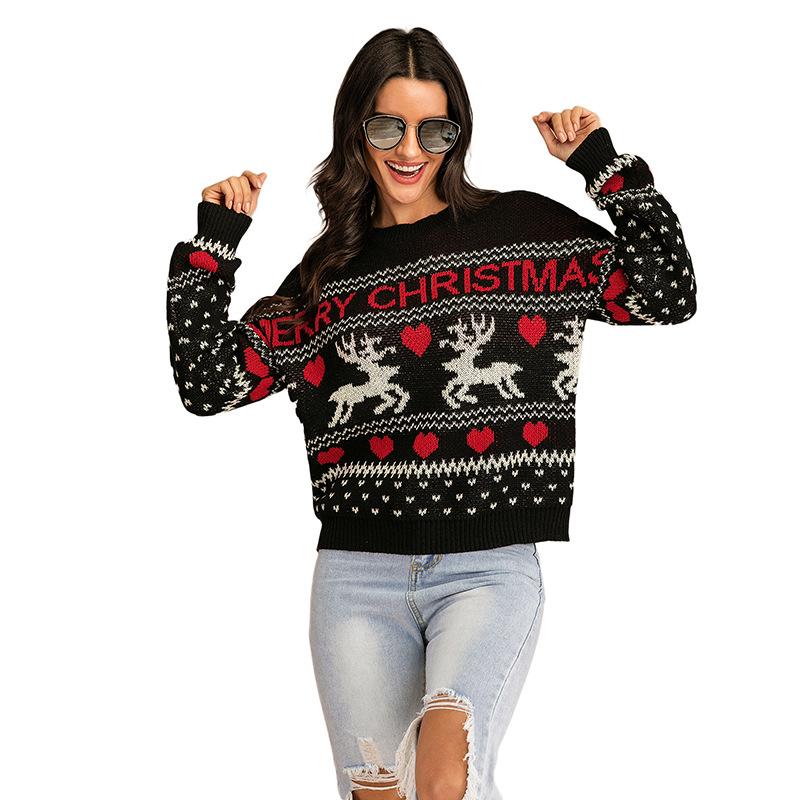 Vintage Fashion Elegant Casual Autumn Round Neck Bottoming Long Sleeve Knitted Christmas Sweater
